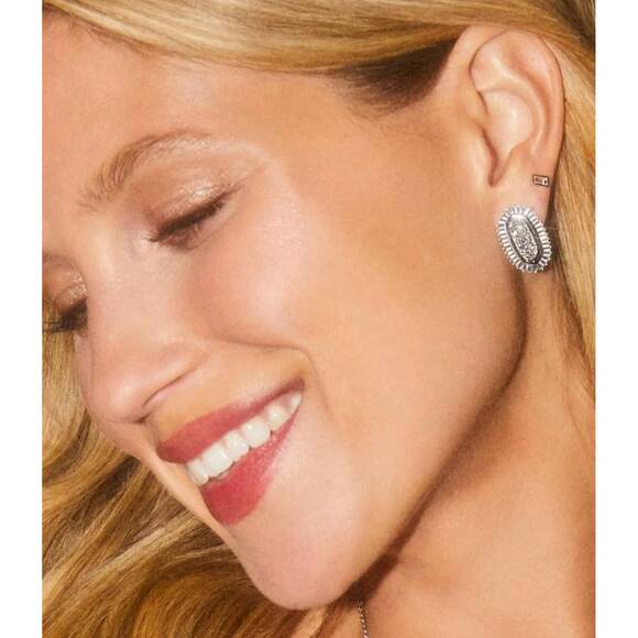 NEW KENDRA SCOTT womens's baguette ellie studs rhodium earrings in silver platin